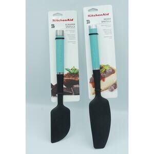 KitchenAid Light Blue Teal Silicone Spatula Set ScraperMixer Heat Resistant NWT